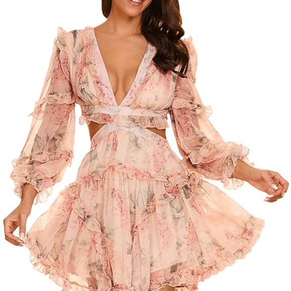 Floral Open Back Ruffled Dress - Picture 3 of 5